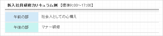新入社員研修カリキュラム例 【標準9:00~17:00】